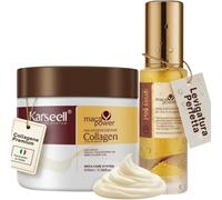 Karseell MACA CARE SYSTEM Set Maschera Capelli Collagene 100ml Olio Argan 50ml Cocco Maca Riparazione Profonda Idratazione Intensa Anti Crespo Capelli Secchi Danneggiati Professionale Formato Viaggio