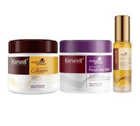 Karseell MACA CARE SYSTEM Set Maschera Capelli Collagene + Maschera Viola Matizzante + Olio di Argan Capelli Secchi Danneggiati Colorati Riparatrice Idratazione Anticrespo Lucentezza Professionale