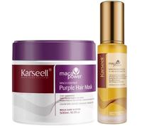 Karseell MACA CARE SYSTEM Set Maschera Capelli Viola Antigiallo Professionale + Olio di Argan Idratante Riparatrice Nutriente Capelli Biondi Grigi Platino Secchi Danneggiati Anticrespo Senza Solfati