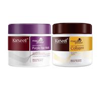 Karseell MACA CARE SYSTEM Set Maschera Capillare Collagene Idratante Nutriente + Maschera Viola Antigiallo Tonalizzante Capelli Secchi Danneggiati Biondi Grigi Bianchi Tinti Senza Solfati 2 x 500ml