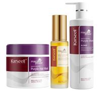 Karseell MACA CARE SYSTEM Set Professionale Antigiallo Maschera Viola 500ml Shampoo Viola 500ml Siero Olio di Argan 50ml per Capelli Biondi Platino e Grigi Idratante Riparatore Antifrizz