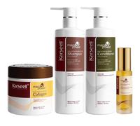 KARSEELL - Set per la cura dei capelli 1 maschera per capelli 500 ml. + 1 Olio di Argan 50ml. + 1 Shampoo Idratante 500ml. + 1 Balsamo Riparatore 500ml. Collagene, Olio di Argan, Essenza di Maca: