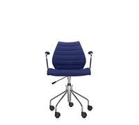 Kartell Maui Soft, Poltroncina Girevole, Con braccioli e ruote, Sed.Trevira Blu, Soft