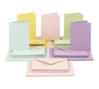 Biglietti e buste, dimensioni biglietto: 10,5 x 15 cm, dimensioni busta: 11,5 x 16,5 cm, colori pastello, 50 pezzi