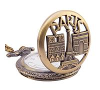 Kartique Full Hunter Orologio da tasca con incisione Parigi, quadrante con numeri romani, collana con ciondolo a medaglione, orologio con cassa piena di cacciatori, quadrante con numeri romani,