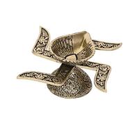 Kartique Lampada a olio svastica in ottone con design pavone, 7 cm, finitura anticata, Diya decorativa per Pooja, altare della casa e decorazioni festive