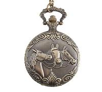 Kartique Orologio da taschino analogico con numeri romani e quadrante bianco in rilievo con cavalli, con catena e scatola in legno - HOR30001, Marrone, Classico