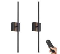 KARTOOSH Applique da parete a batteria con telecomando, set di due lampade da parete dimmerabili, rotazione a 350°, 3000 K, luce LED senza fili nera per soggiorno, corridoio, camera da letto, 71 cm