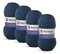 Kartopu Aksoft, corda per maglieria, consigliata per tutti i tipi di progetti di maglia, (4 pezzi) matassa (palla) 100 g (blu scuro 650)