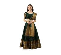 Kartutva Mezzo saree lehenga choli in stile indiano del sud per le donne cucite lehenga e camicetta cucita con dupatta, Verde e oro, Large