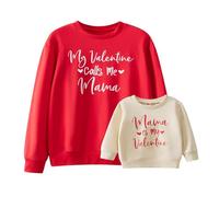 Karuedoo Mommy and Me Abiti San Valentino Famiglia Corrispondenza Camicie Lettere Stampa Girocollo Manica Lunga Felpa Pullover Top, Beige Rosso, 6-12 Months