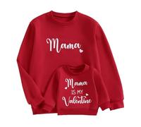 Karuedoo Mommy and Me Abiti San Valentino Famiglia Corrispondenza Camicie Lettere Stampa Girocollo Manica Lunga Felpa Pullover Top, Rosso, 6-12 Months