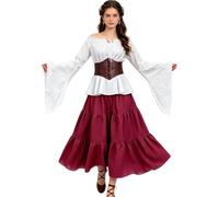 kasahara Abbigliamento medievale da donna, abito rinascimentale, camicetta con spalle scoperte e maxi gonna con corsetto, retrò, costume da fata pirata, costume da strega per Halloween, cameval e LARP