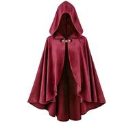 kasahara Mantello rinascimentale con cappuccio, stile medievale, mantello da uomo e donna, mantello da strega, mantello per adulti, vampiro vichingo, costume per Halloween, carnevale, LARP (rosso, 100