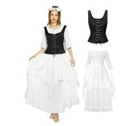 kasahara Vestito medievale da donna, elegante, retrò, per il rinascimento delle fate, costume da vittoriano, abito gotico, maxi abito da sposa, Nero , L