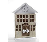 Kasahome Cassetta Portachiavi da Muro in Legno - Porta Chiavi a Casetta Stile Shabby - Appendichiavi da Parete - Color Legno o Grigio 19x5x26cm