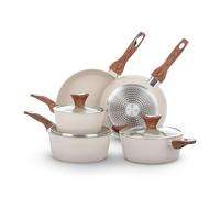 KASANOVA Batteria pentole New Ceramic, Set pentole induzione con rivestimento ceramico, Set padelle antiaderenti e casseruole con coperchio in vetro (Crema, 8 pezzi)