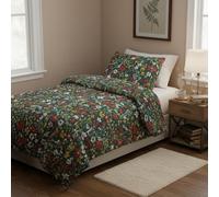 Parure copripiumino singolo fiori verde cotone multicolore