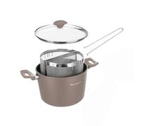 KASANOVA Pentola Pasta 22 cm con 2 cestelli e coperchio - Cuocipasta per pasta e verdure, doppio cestello per cotture contemporanee, compatibile induzione e tutti i piani (Tortora)