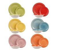 KASANOVA Servizio Piatti 6 Persone Happiness - Set Piatti Colorati in gres porcellanato in 6 colori assortiti - Servizio Piatti 18 Pezzi