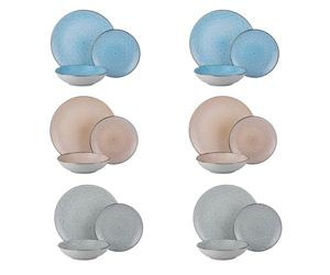 KASANOVA Servizio piatti 6 persone India, servizio piatti 18 pezzi, set piatti moderni, piatti ceramica Stoneware, Multicolore, lavabili in lavastoviglie