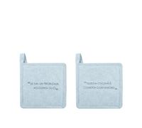 KASANOVA Set 2 presine 17x17 cm ottanio con scritta in misto cotone blu