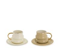 KASANOVA Set 2 tazzine caffè bombate bianco e beige Quirky