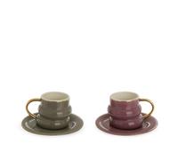 KASANOVA Set 2 tazzine caffè bombate lilla e grigio Quirky