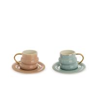 KASANOVA Set 2 tazzine caffè bombate marrone e azzurro Quirky