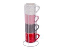 KASANOVA Set 4 tazzine caffè colorate pois porcellana con stand