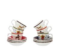KASANOVA Set 6 tazzine caffè decori Natale porcellana con piattino