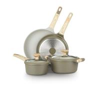KASANOVA Set di Pentole Antiaderente Bambù, Adatte a Induzione, con Coperchi in Vetro Temperato (Verde e Crema, 6 pezzi)