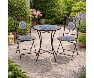KASANOVA Set tavolo tondo con 2 sedie ferro maiolica azzurra