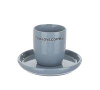 KASANOVA Tazzina caffè 135 ml con piattino blu scritta Quotes
