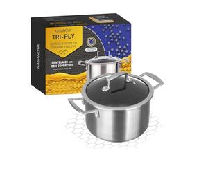 KASANOVA Tegame antiaderente con rivestimento nido d'ape 28 cm Tri-ply, con coperchio in vetro