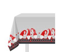 Tovaglia natalizia antimacchia con gnomi e bordo grigio