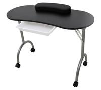 KASCBRTW Tavolo pieghevole per manicure con cassetto e ruote, tavolo per unghie con cuscino da polso e borsa per il trasporto, per salone di manicure e casa, nero
