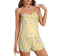 KASENFASHION Pigiama estivo da donna in seta - Stray Kids Cartoon Pigiama con spalline e pantaloni corti, giallo., L