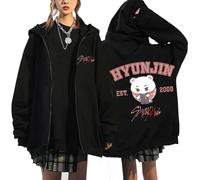 KASENFASHION Stray-K SKZOO Felpa con cappuccio - Y2K con cerniera dolce BangChan Lee Know Changbin Hyunjin Han Felix Seungmin I.N, motivi unisex Harajuku Streetwear, Nero11., S