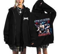 KASENFASHION Stray-K SKZOO Y2K Felpa con cappuccio - Felpa con cappuccio con cerniera dolce BangChan Lee Know Changbin Hyunjin Han Felix Seungmin I.N Harajuku Streetwear Unisex, Nero21, XL