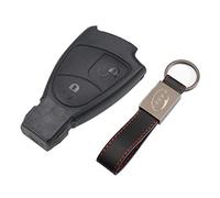 KASER Cover Guscio Scocca Chiave Telecomando 2 Tasti compatibile per Mercedes Benz Classe B C e CLK SLK (senza logo) con Portachiavi in Pelle
