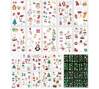 KASESSS 10 Fogli Tatuaggi per Bambini Natale, Tatuaggi Fluorescenti Party, Tatuaggi Temporanei Bambini Luminoso, Tema di Natale Tatuaggi Finti, Tatuaggi Luminosi per Ragazzi Adulti Festa Compleanno