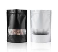 KASESSS 10 PCS Sacchetti Stand up, Finestra Trasparente Sacchetti, Sacchetti Riutilizzabilicon Zip, Applicano per Conservare Noci,Alimenti,Chicchi di Caffè,Caramelle(Nero,Bianco,24x16cm)