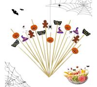 KASESSS 100 Pezzi Stuzzicadenti da Cocktail di Halloween, Stecchini per Aperitivo, Halloween Decorazioni, 12cm Bastoncino da Cocktail in Legno con Fantasmi Zucca per Antipasti Torte Frutta Cocktail