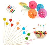 KASESSS 100 Pezzi Stuzzicadenti da Cocktail e 20 Ombrellini Cocktail, Stuzzicadenti Decorativi Colorato 12cm, Stuzzicadenti per Feste a Cuore Stecchini per Aperitivo Frutta Dessert Torte Decorazione