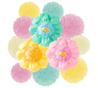 KASESSS 12 Pezzi Verde Rosa Pon Pon Carta Velina, Decorazioni Compleanno, Fiori Di Carta Per Decorazioni, Fiori Cartas Crespa Giganti, Giallo Beige Fiore Di Pompon Di carta Velina per Festa Addobbi