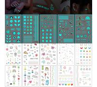 KASESSS 15 Fogli Mini Tatuaggi Temporanei Luminosi al Buio, Tatuaggi Finti, Tattoo Temporanei, Tatuaggi Temporanei Donna di Luce Blu, Impermeabile Neon Tattoo Adesivi per Compleanno Festival Party
