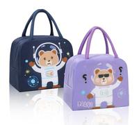 KASESSS 2 Pezzi Borsa Termica Porta Pranzo Bambini Borsa Frigo Piccola Borsa Porta Pranzo Carino Borsetta Termica Piccola Lunch Bag Cartone Animato Borse Termiche per Lavoro Scuola Picnic(Blu,Viola)
