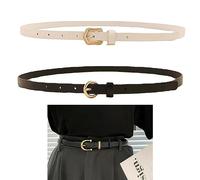 KASESSS 2 Pezzi Cintura Sottile Donna in Pelle PU, 1.5cm Bianca e Nera Con Fibbia in Metallo, Regolabile ed Elastica per Jeans, Vestiti e Pantaloni