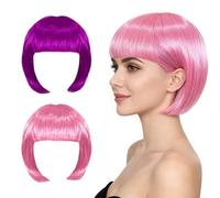 KASESSS 2 Pezzi Rosa Viola Parrucca Donna Corta A Caschetto Con Frangia, 25 Cm Cosplay Parrucche Liscia Sintetica Parrucca Wig Per Feste Spettacolo Teatrale, Carnevale, Halloween